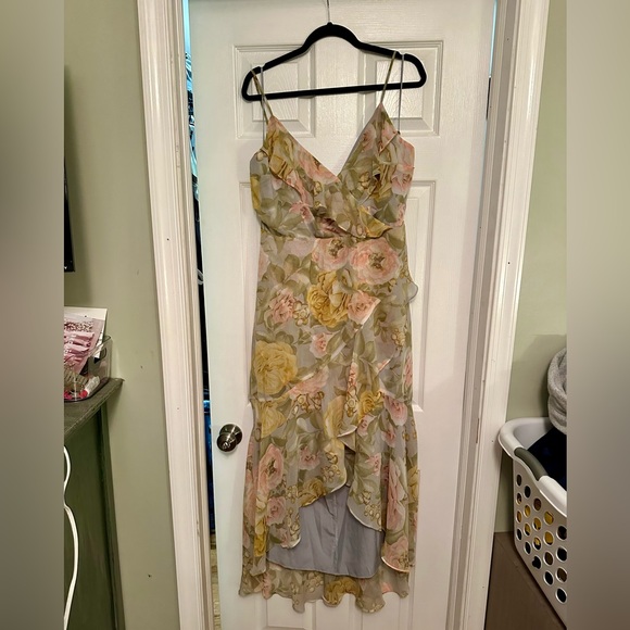 Floral Print Ruffle FauxWrap Hi-low Maxi Dress Express - Picture 4 of 6
